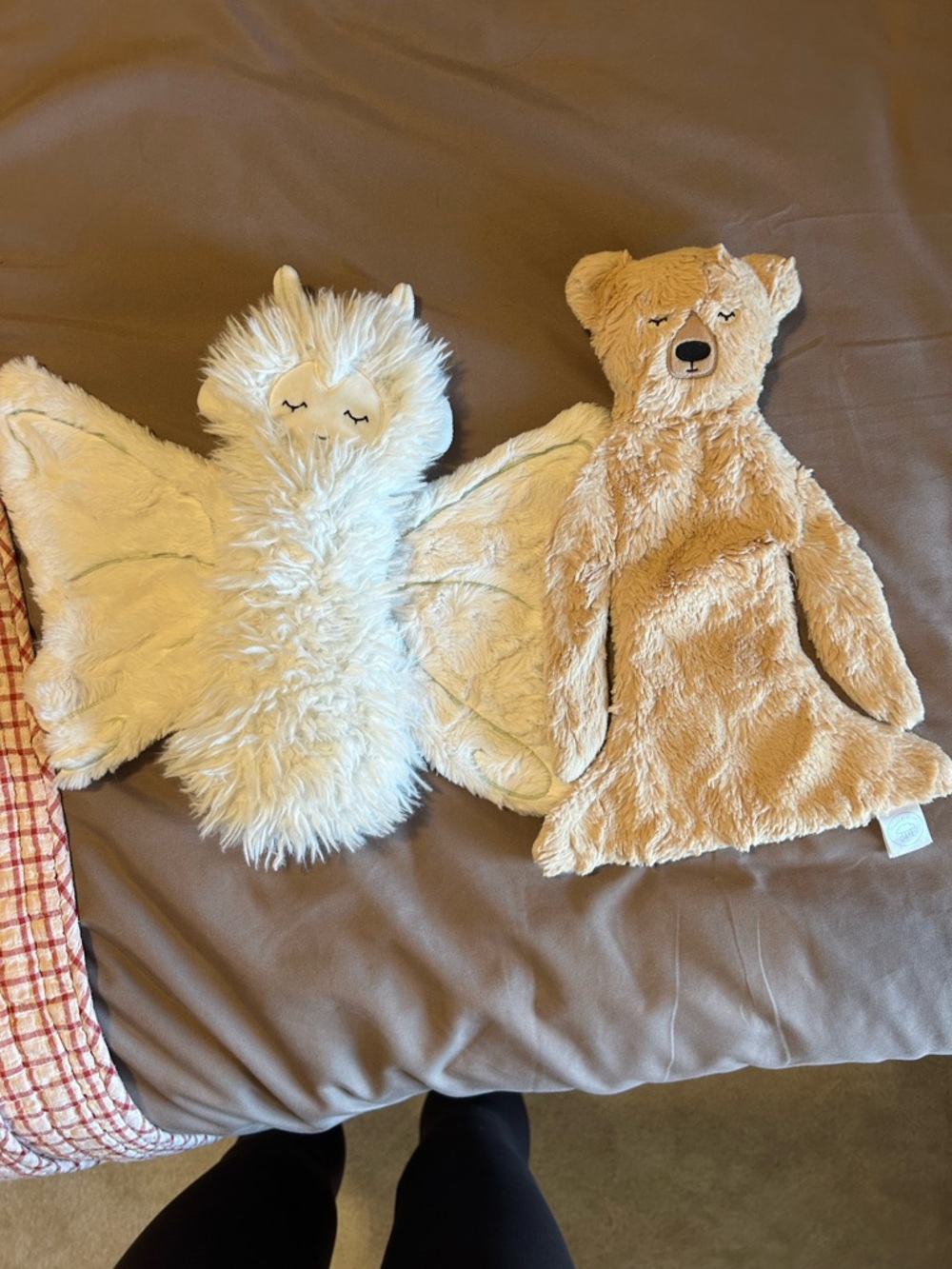 Plush Owl and Bear Comfort Toys - Soft White and Tan